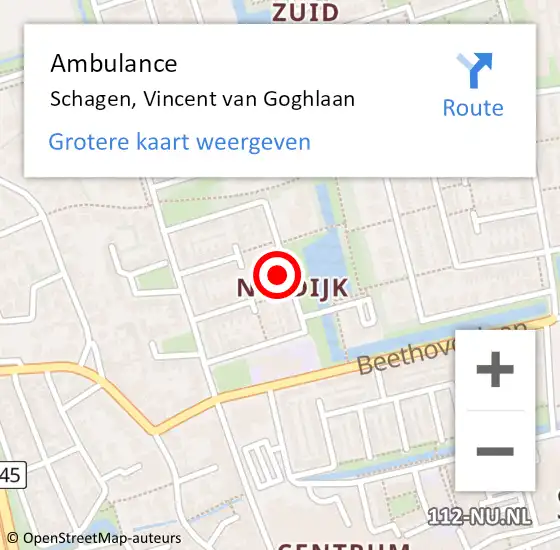 Locatie op kaart van de 112 melding: Ambulance Schagen, Vincent van Goghlaan op 16 februari 2022 17:18