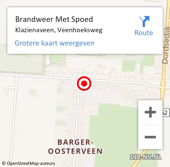 Locatie op kaart van de 112 melding: Brandweer Met Spoed Naar Klazienaveen, Veenhoeksweg op 16 februari 2022 17:22