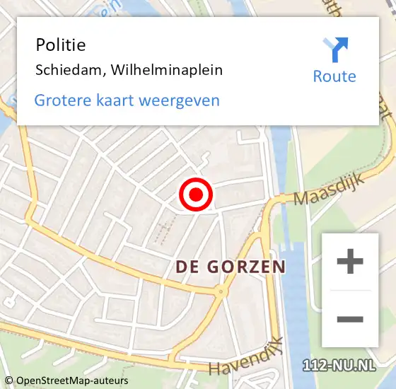 Locatie op kaart van de 112 melding: Politie Schiedam, Wilhelminaplein op 16 februari 2022 18:12