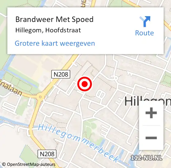 Locatie op kaart van de 112 melding: Brandweer Met Spoed Naar Hillegom, Hoofdstraat op 16 februari 2022 18:12