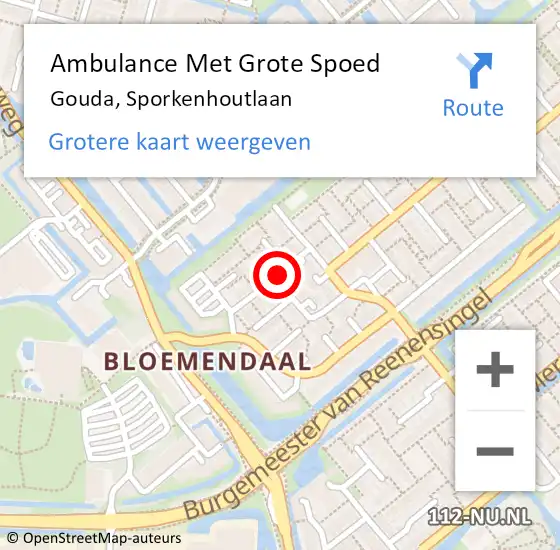 Locatie op kaart van de 112 melding: Ambulance Met Grote Spoed Naar Gouda, Sporkenhoutlaan op 16 februari 2022 18:22