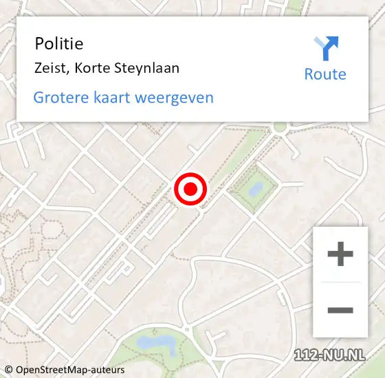 Locatie op kaart van de 112 melding: Politie Zeist, Korte Steynlaan op 16 februari 2022 18:27