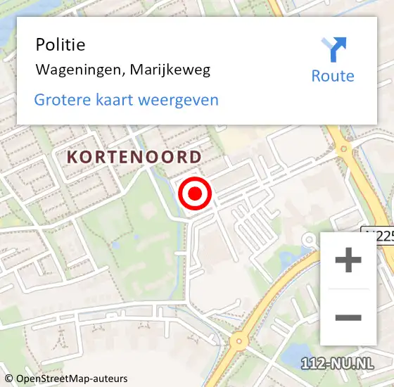 Locatie op kaart van de 112 melding: Politie Wageningen, Marijkeweg op 16 februari 2022 18:36