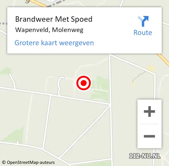 Locatie op kaart van de 112 melding: Brandweer Met Spoed Naar Wapenveld, Molenweg op 16 februari 2022 18:44