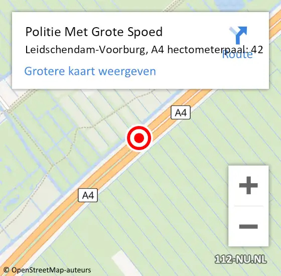 Locatie op kaart van de 112 melding: Politie Met Grote Spoed Naar Leidschendam-Voorburg, A4 hectometerpaal: 42 op 16 februari 2022 18:46