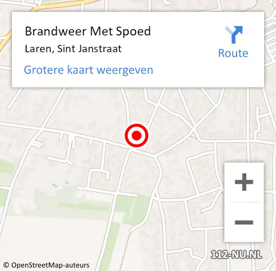 Locatie op kaart van de 112 melding: Brandweer Met Spoed Naar Laren, Sint Janstraat op 16 februari 2022 18:50