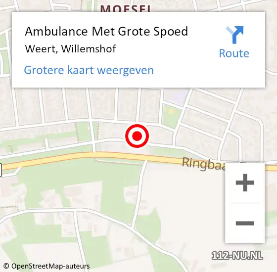 Locatie op kaart van de 112 melding: Ambulance Met Grote Spoed Naar Weert, Willemshof op 16 februari 2022 19:06