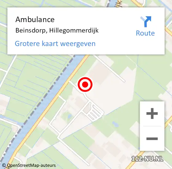 Locatie op kaart van de 112 melding: Ambulance Beinsdorp, Hillegommerdijk op 16 februari 2022 19:16