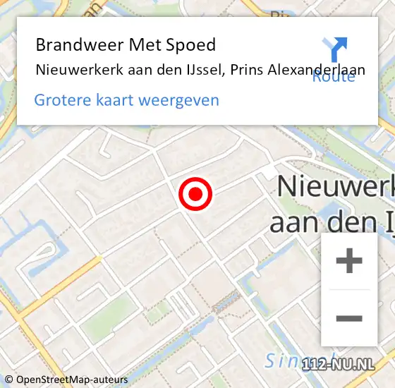 Locatie op kaart van de 112 melding: Brandweer Met Spoed Naar Nieuwerkerk aan den IJssel, Prins Alexanderlaan op 16 februari 2022 19:28