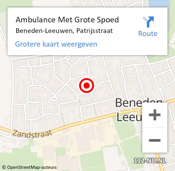 Locatie op kaart van de 112 melding: Ambulance Met Grote Spoed Naar Beneden-Leeuwen, Patrijsstraat op 16 februari 2022 19:52