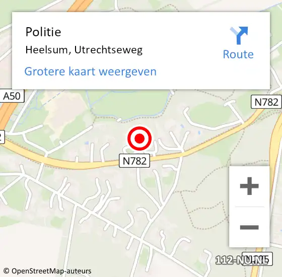 Locatie op kaart van de 112 melding: Politie Heelsum, Utrechtseweg op 16 februari 2022 19:58