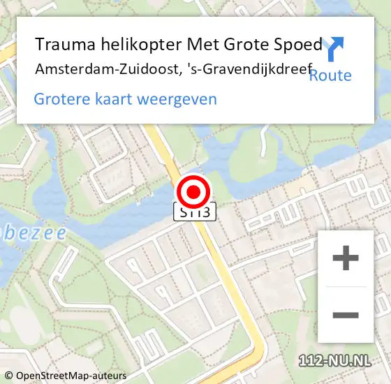 Locatie op kaart van de 112 melding: Trauma helikopter Met Grote Spoed Naar Amsterdam-Zuidoost, 's-Gravendijkdreef op 16 februari 2022 19:58