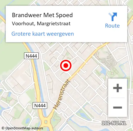 Locatie op kaart van de 112 melding: Brandweer Met Spoed Naar Voorhout, Margrietstraat op 16 februari 2022 19:59