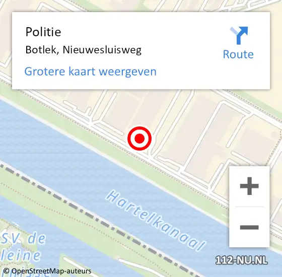 Locatie op kaart van de 112 melding: Politie Botlek, Nieuwesluisweg op 16 februari 2022 20:00