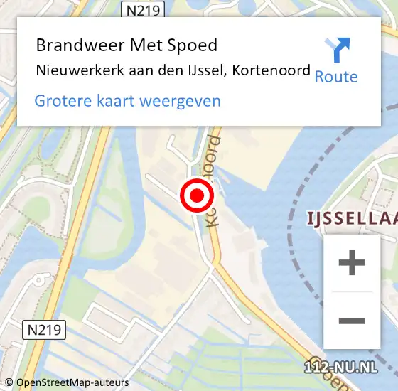 Locatie op kaart van de 112 melding: Brandweer Met Spoed Naar Nieuwerkerk aan den IJssel, Kortenoord op 16 februari 2022 20:02