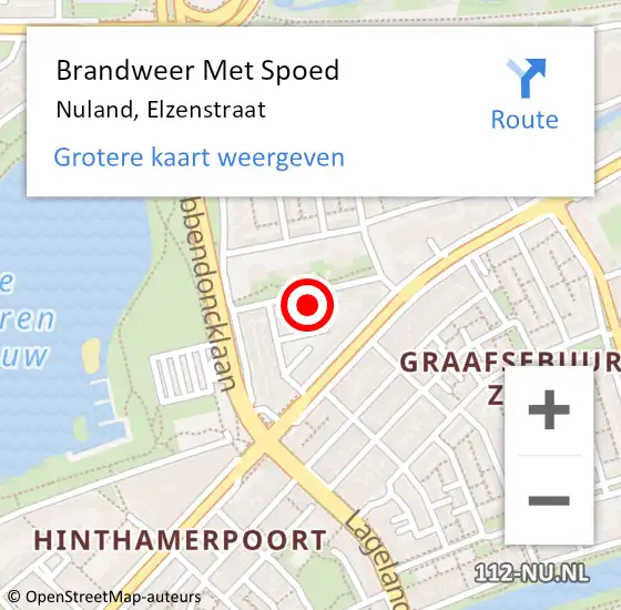 Locatie op kaart van de 112 melding: Brandweer Met Spoed Naar Nuland, Elzenstraat op 16 februari 2022 20:07