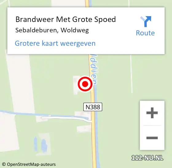 Locatie op kaart van de 112 melding: Brandweer Met Grote Spoed Naar Sebaldeburen, Woldweg op 16 februari 2022 20:08