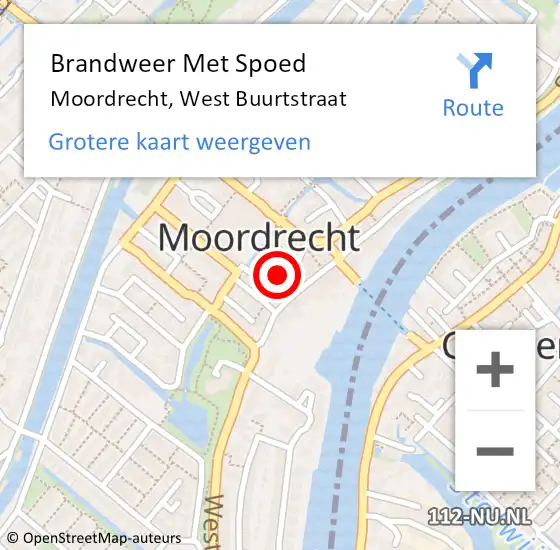 Locatie op kaart van de 112 melding: Brandweer Met Spoed Naar Moordrecht, West Buurtstraat op 16 februari 2022 20:20