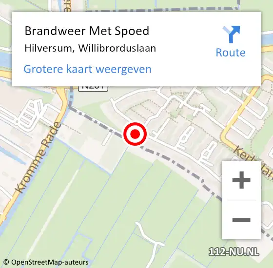 Locatie op kaart van de 112 melding: Brandweer Met Spoed Naar Hilversum, Willibrorduslaan op 16 februari 2022 20:21
