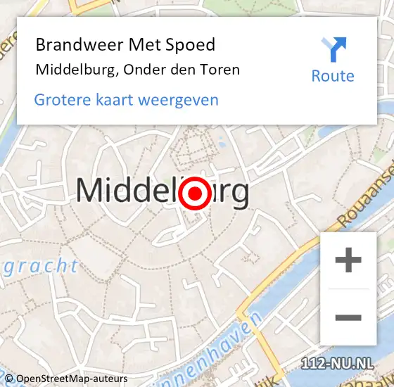 Locatie op kaart van de 112 melding: Brandweer Met Spoed Naar Middelburg, Onder den Toren op 16 februari 2022 20:22