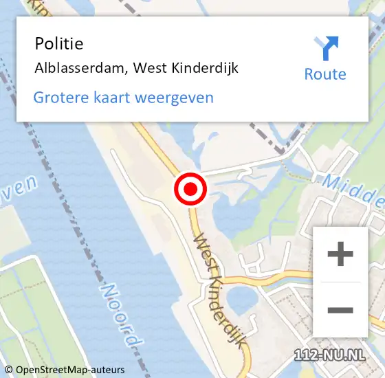 Locatie op kaart van de 112 melding: Politie Alblasserdam, West Kinderdijk op 16 februari 2022 20:27