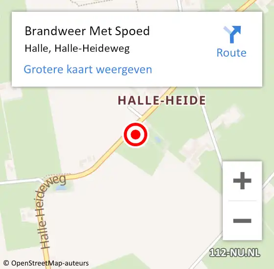 Locatie op kaart van de 112 melding: Brandweer Met Spoed Naar Halle, Halle-Heideweg op 16 februari 2022 20:30