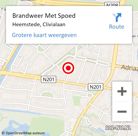 Locatie op kaart van de 112 melding: Brandweer Met Spoed Naar Heemstede, Clivialaan op 16 februari 2022 20:34