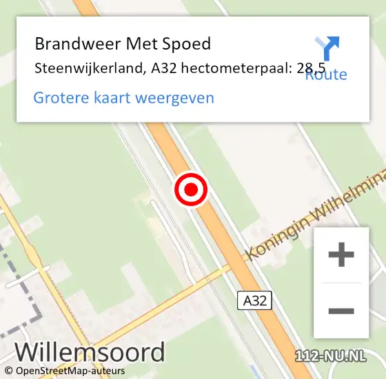 Locatie op kaart van de 112 melding: Brandweer Met Spoed Naar Steenwijkerland, A32 hectometerpaal: 28,5 op 16 februari 2022 20:38