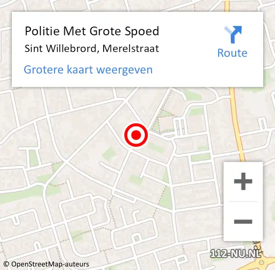 Locatie op kaart van de 112 melding: Politie Met Grote Spoed Naar Sint Willebrord, Merelstraat op 16 februari 2022 20:43