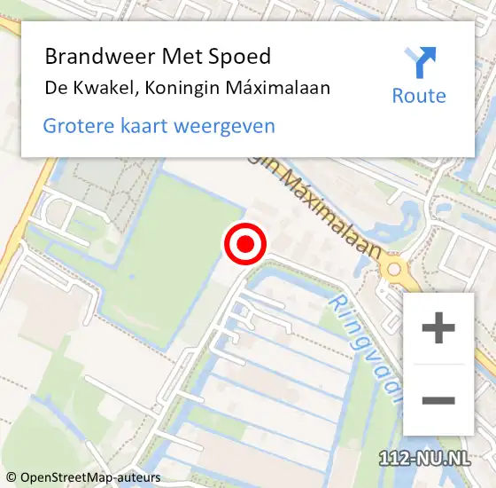 Locatie op kaart van de 112 melding: Brandweer Met Spoed Naar De Kwakel, Koningin Máximalaan op 16 februari 2022 20:46