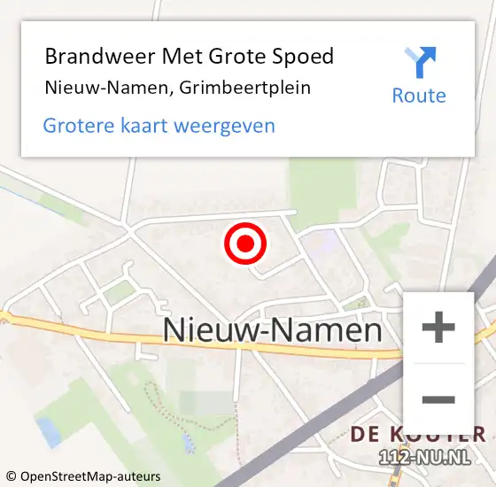 Locatie op kaart van de 112 melding: Brandweer Met Grote Spoed Naar Nieuw-Namen, Grimbeertplein op 16 februari 2022 20:50