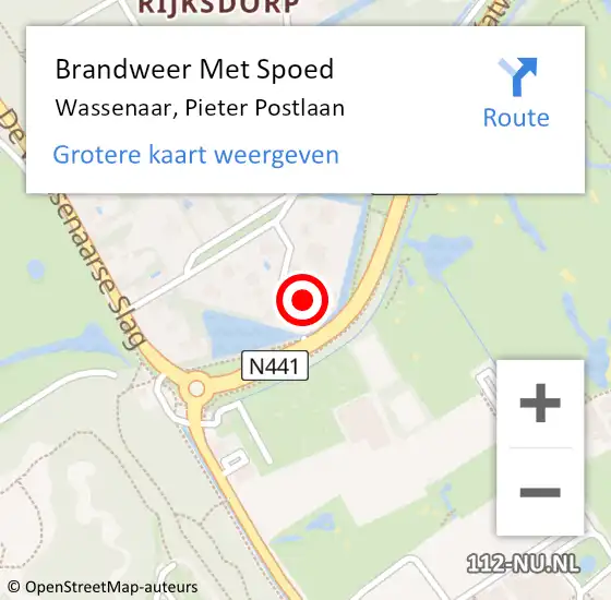 Locatie op kaart van de 112 melding: Brandweer Met Spoed Naar Wassenaar, Pieter Postlaan op 16 februari 2022 20:57