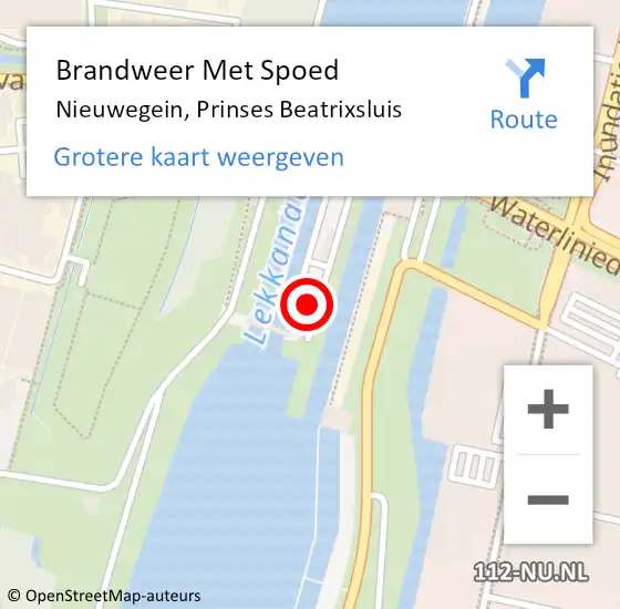 Locatie op kaart van de 112 melding: Brandweer Met Spoed Naar Nieuwegein, Prinses Beatrixsluis op 16 februari 2022 20:58