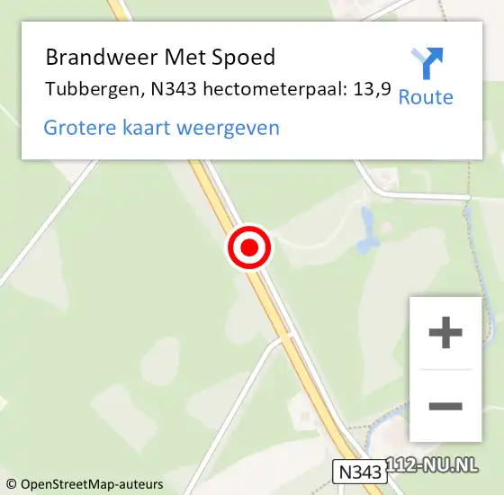 Locatie op kaart van de 112 melding: Brandweer Met Spoed Naar Tubbergen, N343 hectometerpaal: 13,9 op 16 februari 2022 21:02