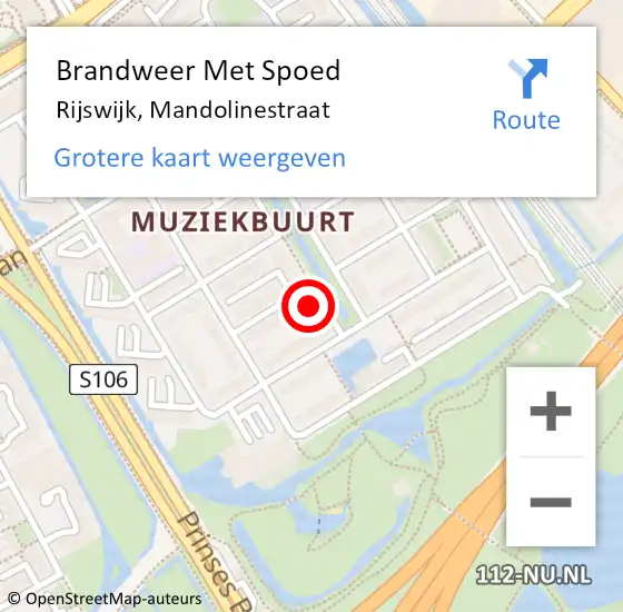 Locatie op kaart van de 112 melding: Brandweer Met Spoed Naar Rijswijk, Mandolinestraat op 16 februari 2022 21:03
