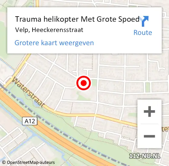 Locatie op kaart van de 112 melding: Trauma helikopter Met Grote Spoed Naar Velp, Heeckerensstraat op 16 februari 2022 21:04