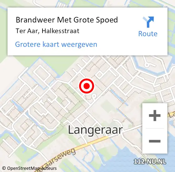 Locatie op kaart van de 112 melding: Brandweer Met Grote Spoed Naar Ter Aar, Halkesstraat op 8 juli 2014 13:33