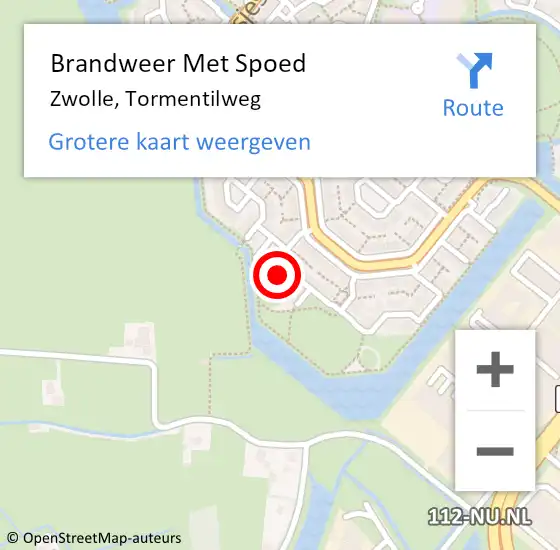 Locatie op kaart van de 112 melding: Brandweer Met Spoed Naar Zwolle, Tormentilweg op 16 februari 2022 21:12