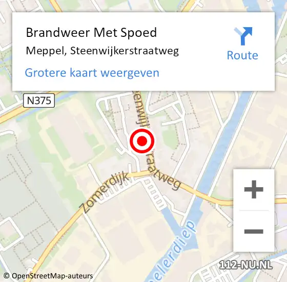 Locatie op kaart van de 112 melding: Brandweer Met Spoed Naar Meppel, Steenwijkerstraatweg op 16 februari 2022 21:33