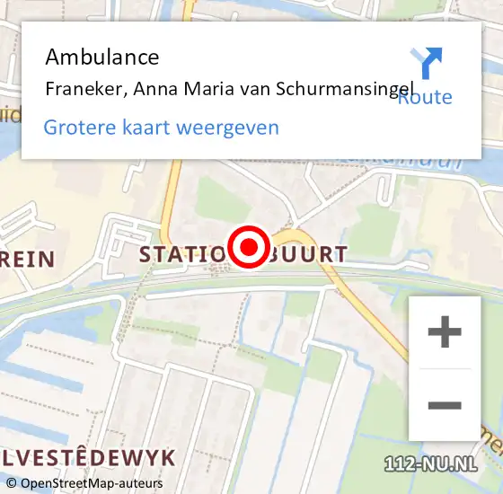Locatie op kaart van de 112 melding: Ambulance Franeker, Anna Maria van Schurmansingel op 8 juli 2014 13:38