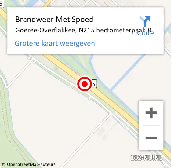 Locatie op kaart van de 112 melding: Brandweer Met Spoed Naar Goeree-Overflakkee, N215 hectometerpaal: 8 op 16 februari 2022 21:44