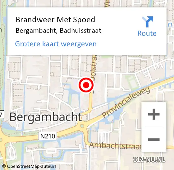 Locatie op kaart van de 112 melding: Brandweer Met Spoed Naar Bergambacht, Badhuisstraat op 16 februari 2022 21:49