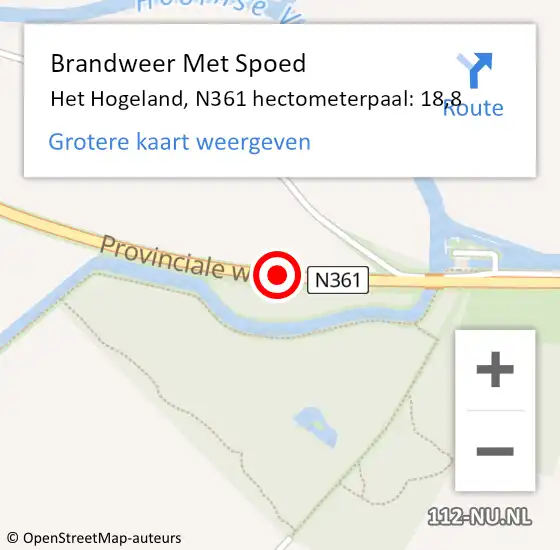 Locatie op kaart van de 112 melding: Brandweer Met Spoed Naar Het Hogeland, N361 hectometerpaal: 18,8 op 16 februari 2022 21:51