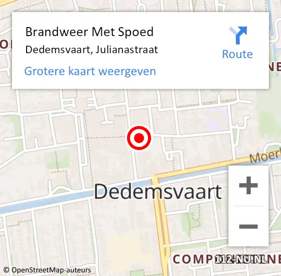 Locatie op kaart van de 112 melding: Brandweer Met Spoed Naar Dedemsvaart, Julianastraat op 16 februari 2022 21:52