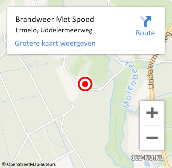 Locatie op kaart van de 112 melding: Brandweer Met Spoed Naar Ermelo, Uddelermeerweg op 16 februari 2022 21:53
