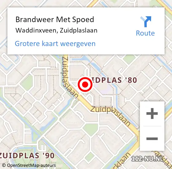 Locatie op kaart van de 112 melding: Brandweer Met Spoed Naar Waddinxveen, Zuidplaslaan op 16 februari 2022 21:54