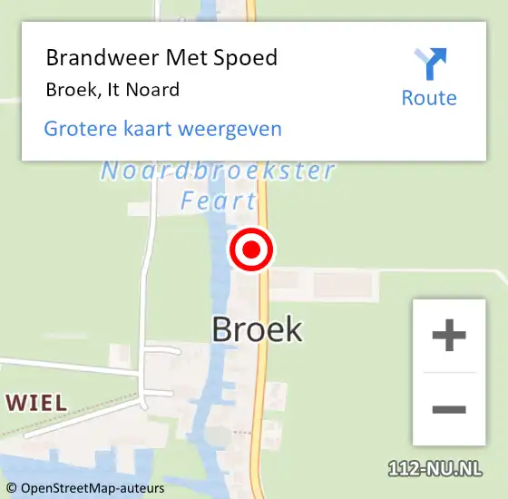 Locatie op kaart van de 112 melding: Brandweer Met Spoed Naar Broek, It Noard op 16 februari 2022 21:54