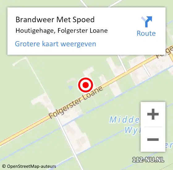 Locatie op kaart van de 112 melding: Brandweer Met Spoed Naar Houtigehage, Folgerster Loane op 16 februari 2022 22:06