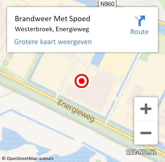 Locatie op kaart van de 112 melding: Brandweer Met Spoed Naar Westerbroek, Energieweg op 16 februari 2022 22:08