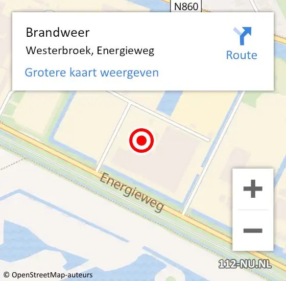 Locatie op kaart van de 112 melding: Brandweer Westerbroek, Energieweg op 16 februari 2022 22:12